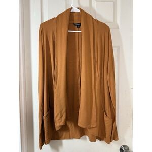 Simply Vera Vera Wang Womens Medium Rust Open Front Drape Cardigan Ribbed Sleeve